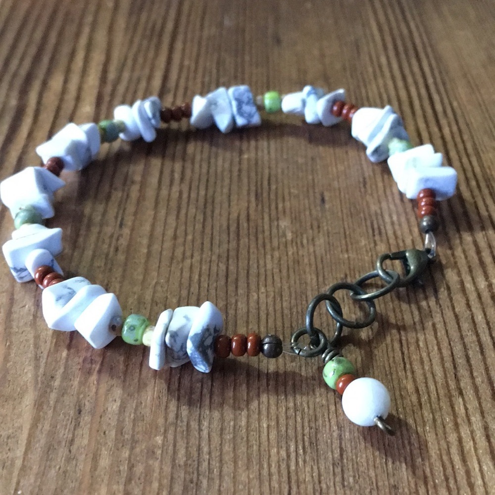 Men's White Howlite  Nugget 8 inch Beaded Bracelet,  Handmade Men's Bracelet
